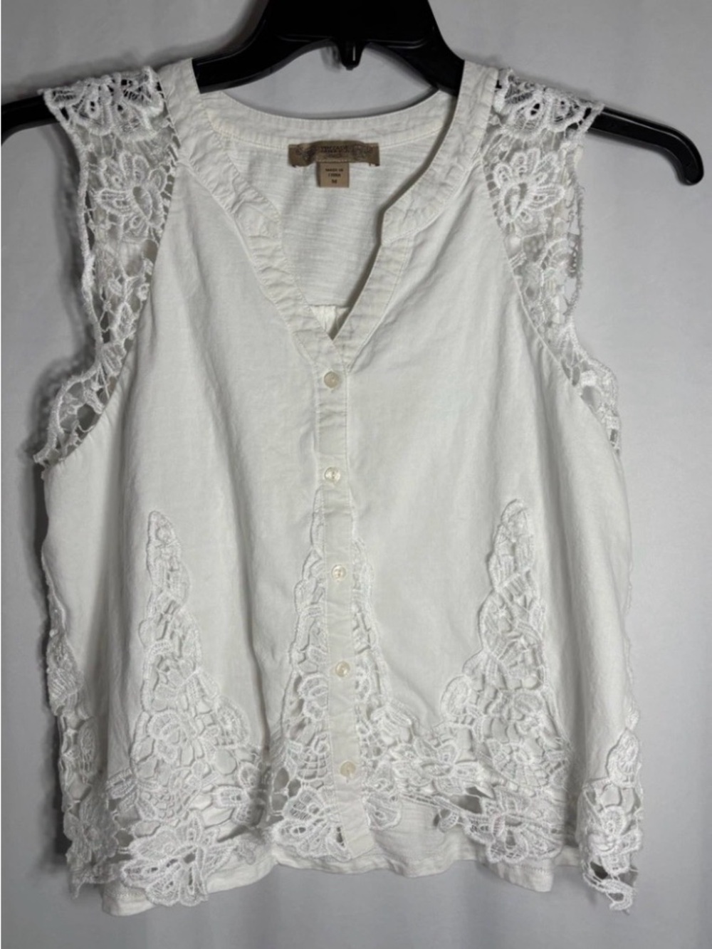 3/$15. Vintage America White Lace-Trim Sleeveless Camisole